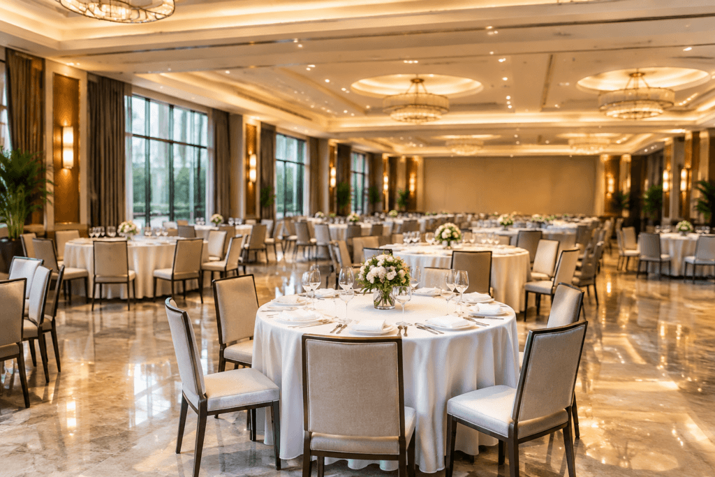 Event hall cleaned and reset for guests